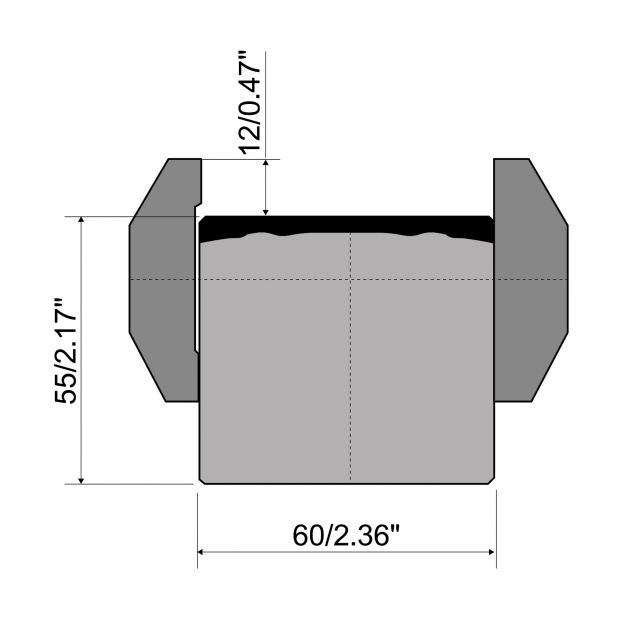 1-V die R1 European type A Series with total height=65mm, α=30°, Radius=4mm, Material=C45, Max. load=600kN/m