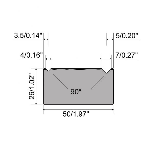 2-V die R1 European type A Series with total height=26mm, α=90°, Radius=0,4mm, Material=C45, Max. load=600kN