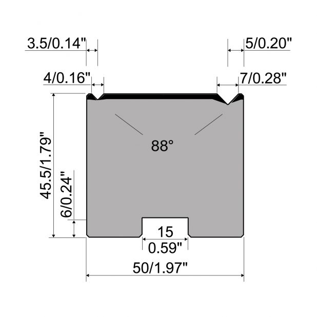 Self centering 2-V die R1 European type A Series with total height=45,5mm, α=88°, Radius=0.4/0.6mm, Material