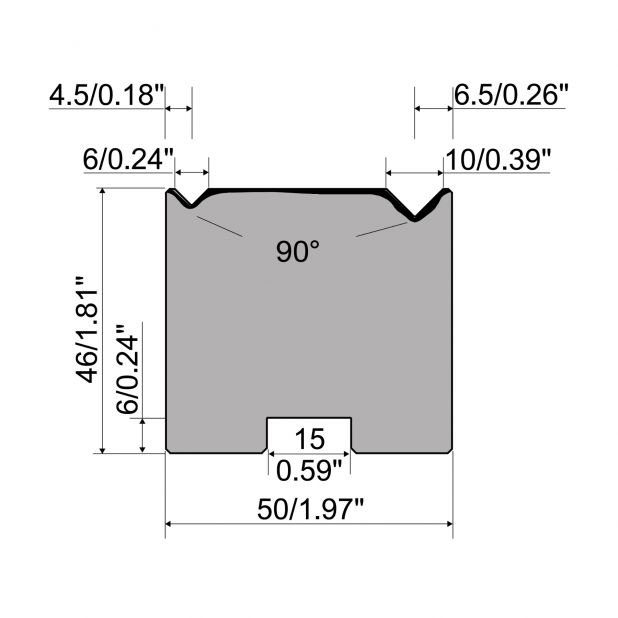 Self centering 2-V die R1 European type A Series with total height=46mm, α=9°, Radius=0./0.6mm, Material=C45