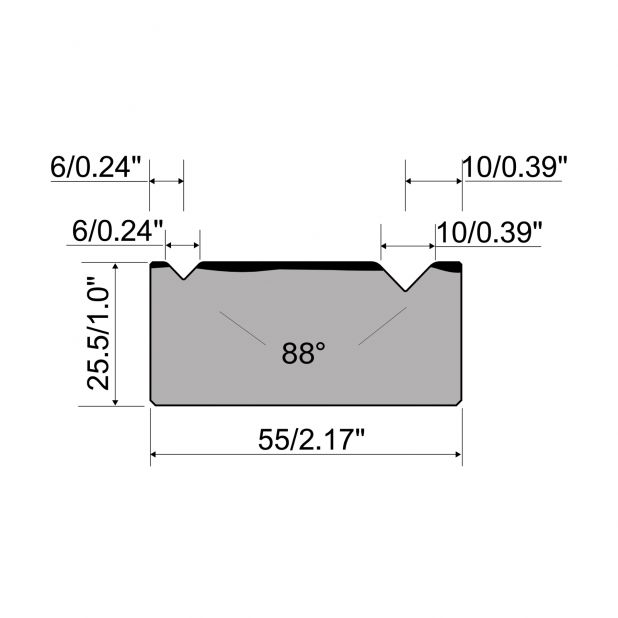 2-V die R1 European type A Series with total height=25,5mm, α=88°, Radius=1.5/2.5mm, Material=C45, Max. load