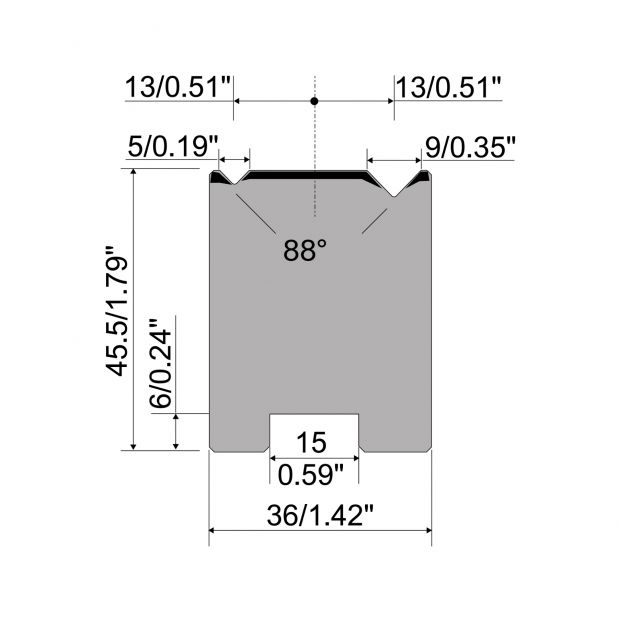 Self centering 2-V die R1 European type A Series with total height=45,5mm, α=88°, Radius=0.4/0.6mm, Material