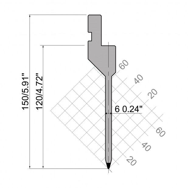 Punch R1 European type AFH Series with Working height=120mm, α=30°, Radius=0,8mm, Material=42Cr, Max. load=5