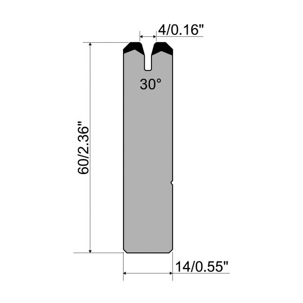 Die R1 CFH serie with working height=mm, α=30°, Radius=1mm, Material=42cr, Max. load=300kN/m.