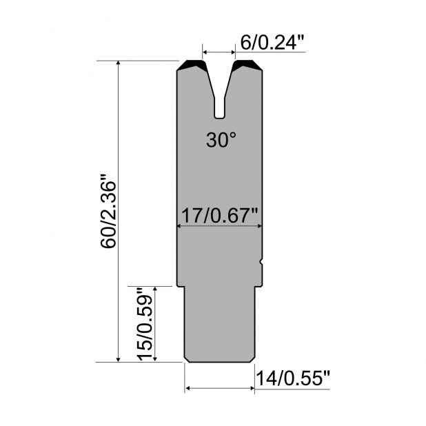 Die R1 CFH serie with working height=mm, α=30°, Radius=1mm, Material=42cr, Max. load=300kN/m.