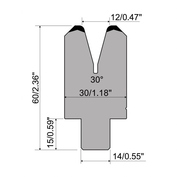 Die R1 CFH serie with working height=mm, α=30°, Radius=2,5mm, Material=42cr, Max. load=350kN/m.