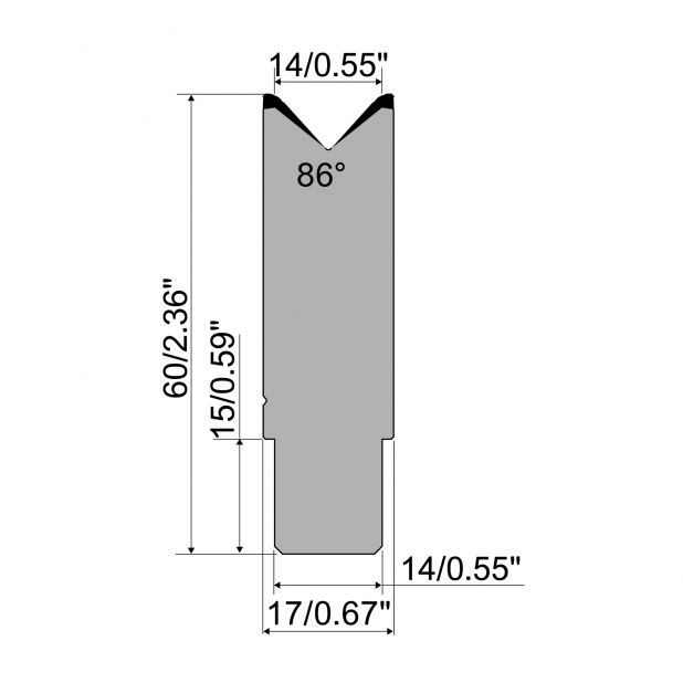 Die R1 CFH serie with working height=mm, α=86°, Radius=2,5mm, Material=42cr, Max. load=1000kN/m.