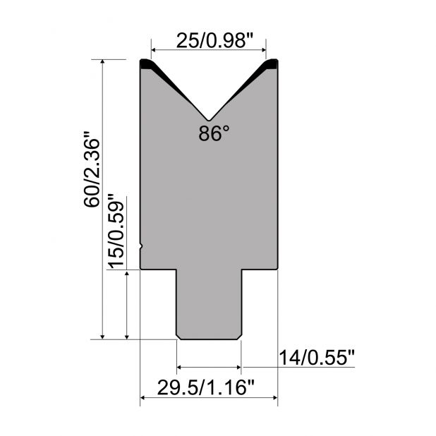 Die R1 CFH serie with working height=mm, α=86°, Radius=3mm, Material=42cr, Max. load=1000kN/m.