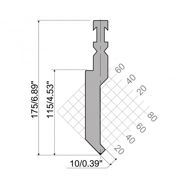 Punch R3 RFA type with Working height=115mm, α=88°, Radius=1mm, Material=42cr, Max. load=1000kN/m.