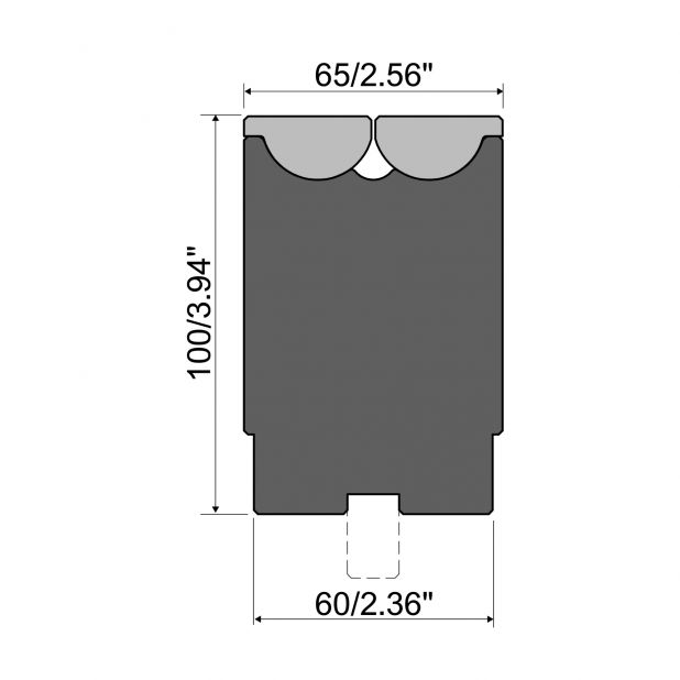 Rolla-V die with milled groove 13 x 20 mm. RVM series in 42 Cr. max.load 2000 kN/m. min. angle 46°