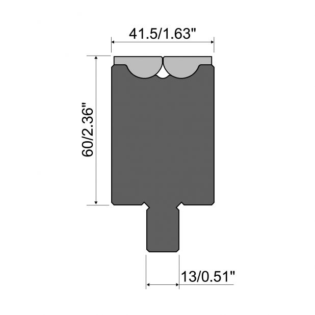 Rolla-V die RVT series in 42 Cr. max.load 1500 kN/m. min. angle 47°.