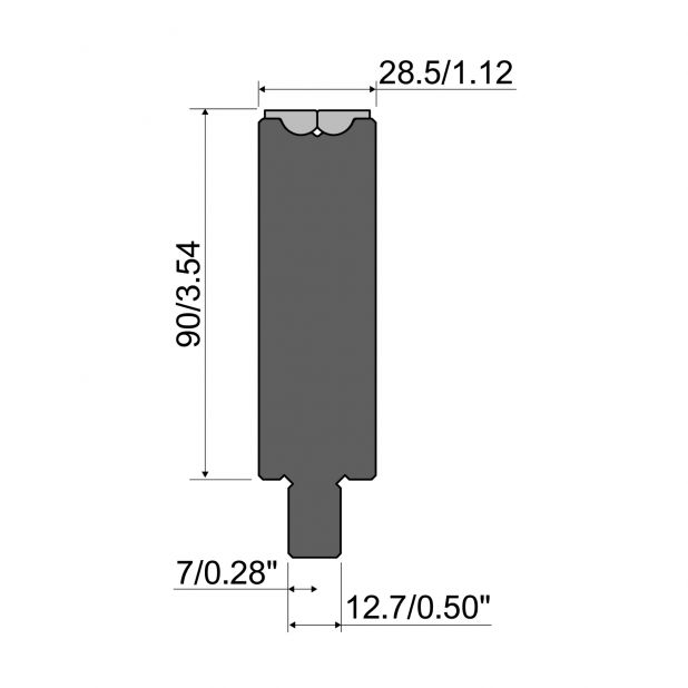 Rolla-V die RVT serie in 42 Cr. max.load 1000 kN/m. min. angle 35°.