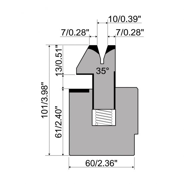 Sping-loaded Hemming die R1 European type with total height=101mm, α=35°, Radius=1mm, Material=C45, Max. loa