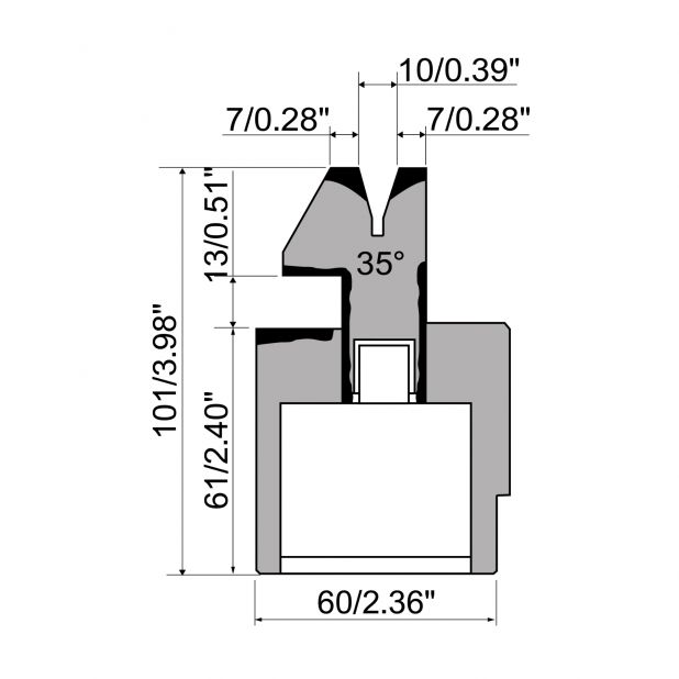 Pneumatic Hemming die R1 European type with total height=101mm, α=35°, Radius=1mm, Material=C45, Max. load=6