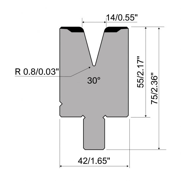 "Hemming die R1 European type TOP Series with height=55mm, Material=42cr, Max. load=600kN/m. To use with TOP.S