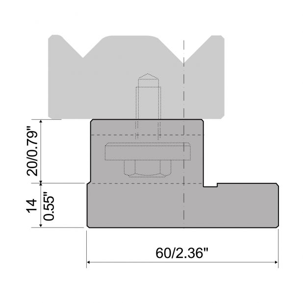 Holder for 2-V die R1 with height 34mm, Material=C45