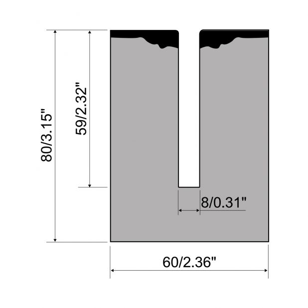 "Hemming die R1 European type TOP Series with height=80mm, Material=42Cr, Max. load=500-1000kN/m. To use with