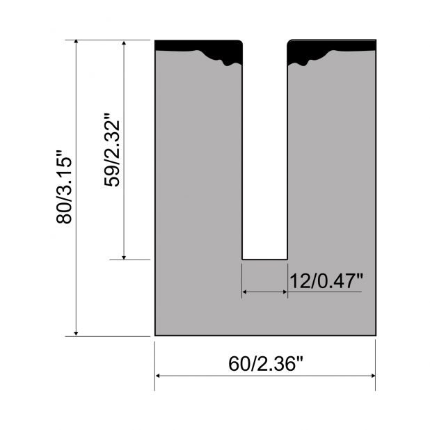 "Hemming die R1 European type TOP Series with height=80mm, Material=42Cr, Max. load=500-1000kN/m. To use with