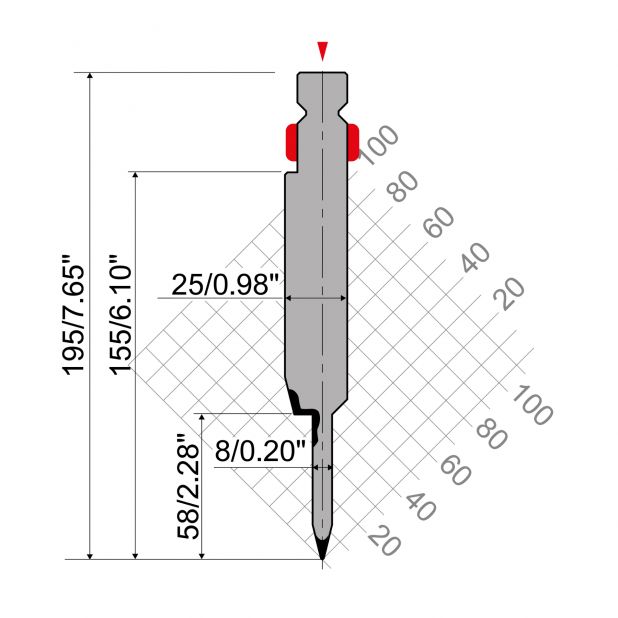 Hemming tools R2 type with Working height=158mm, α=24°, Radius=0,6mm, Material=42Cr, Max. load=800-1000kN/m